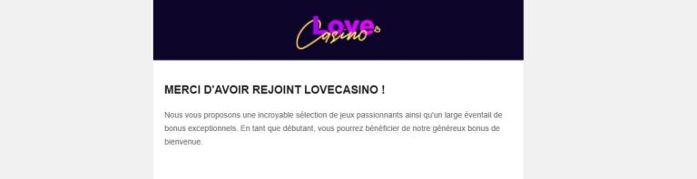 Love Casino mail confirmation inscription